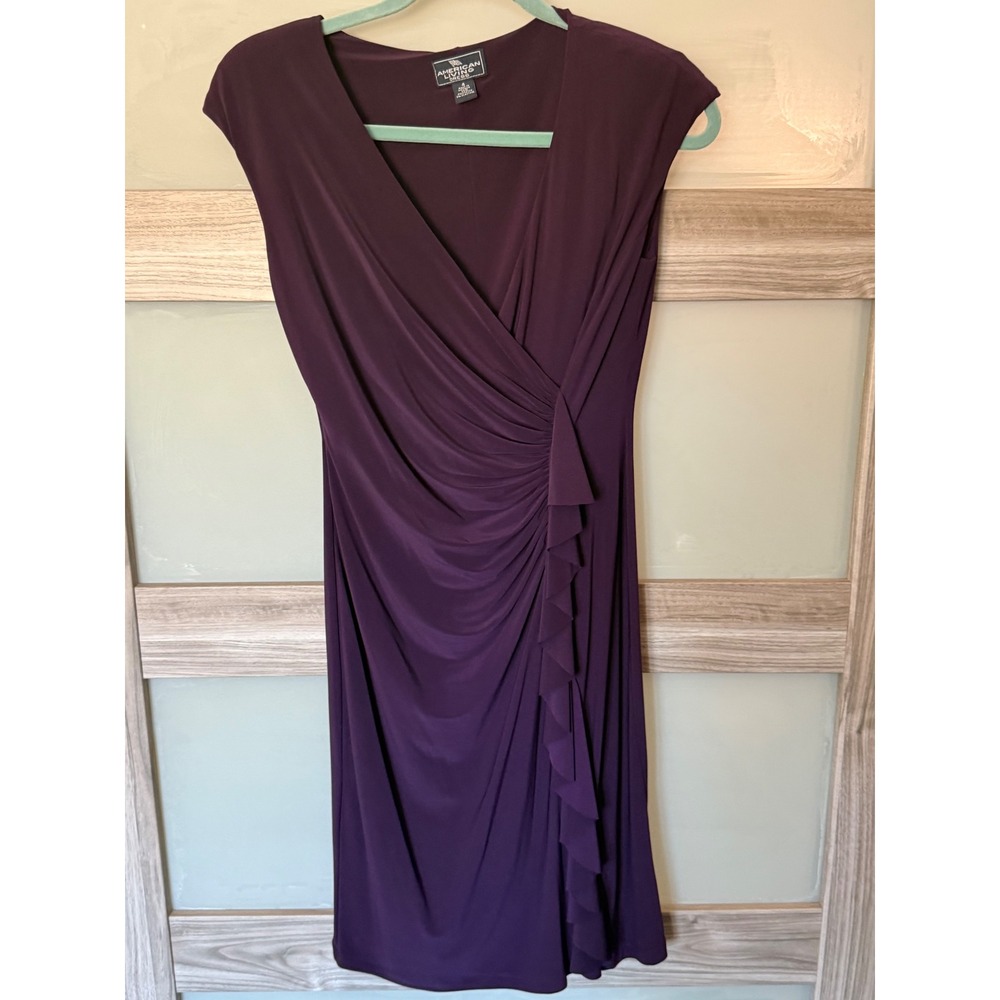 American Living Womens Purple Ruched Faux Wrap Sheath Dress Size 4 Sleeveless